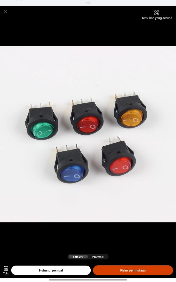 Saklar KCD1 bulat LED 3Pin-Merah