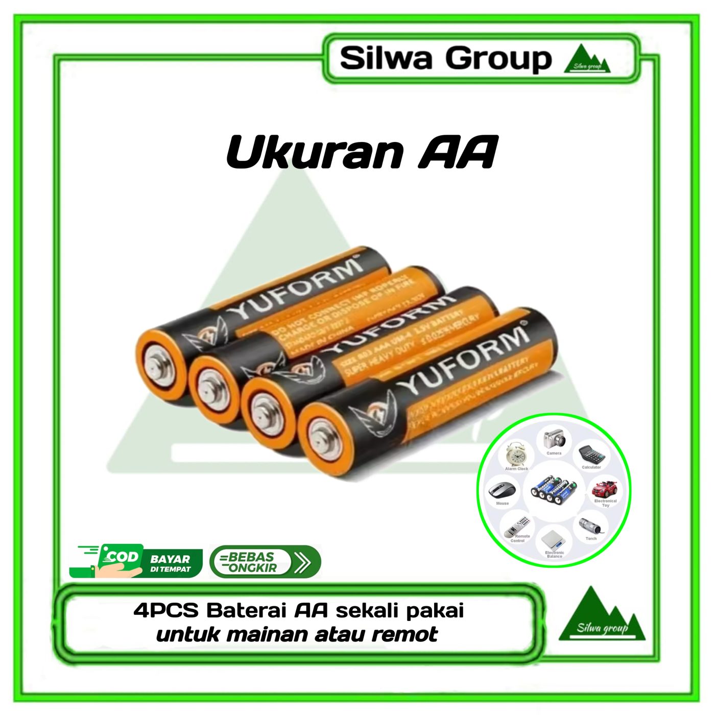 Per 4pcs baterai AA sekali pakai