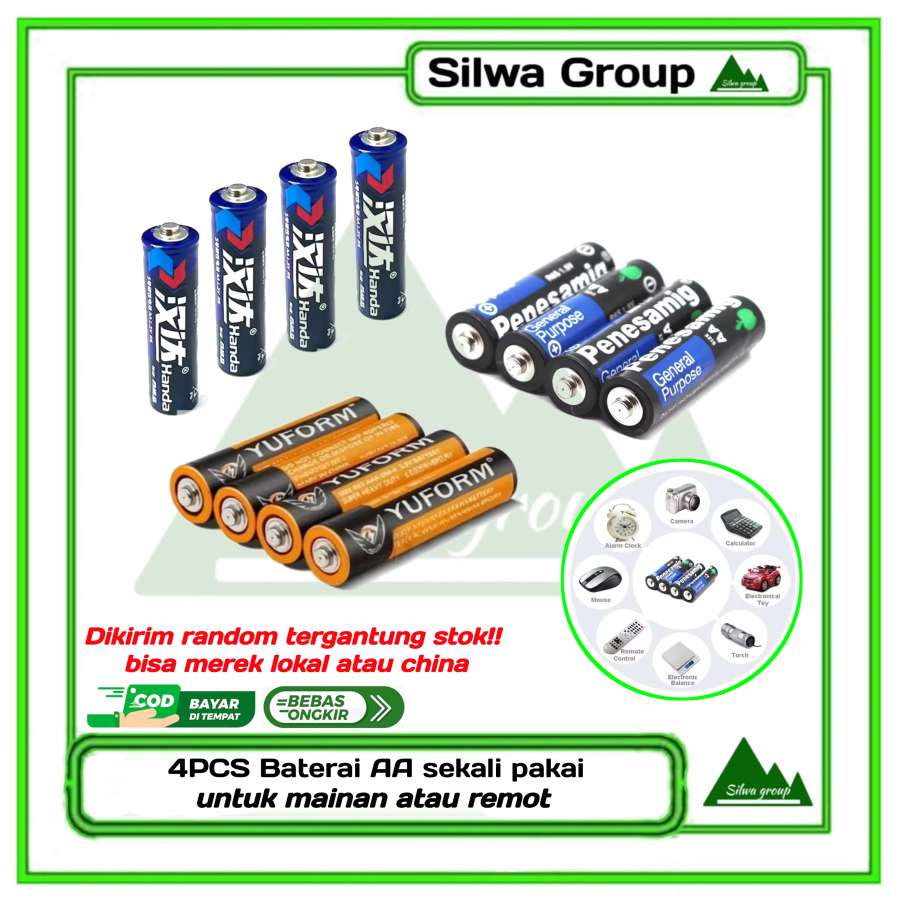 Per 4pcs baterai AA sekali pakai