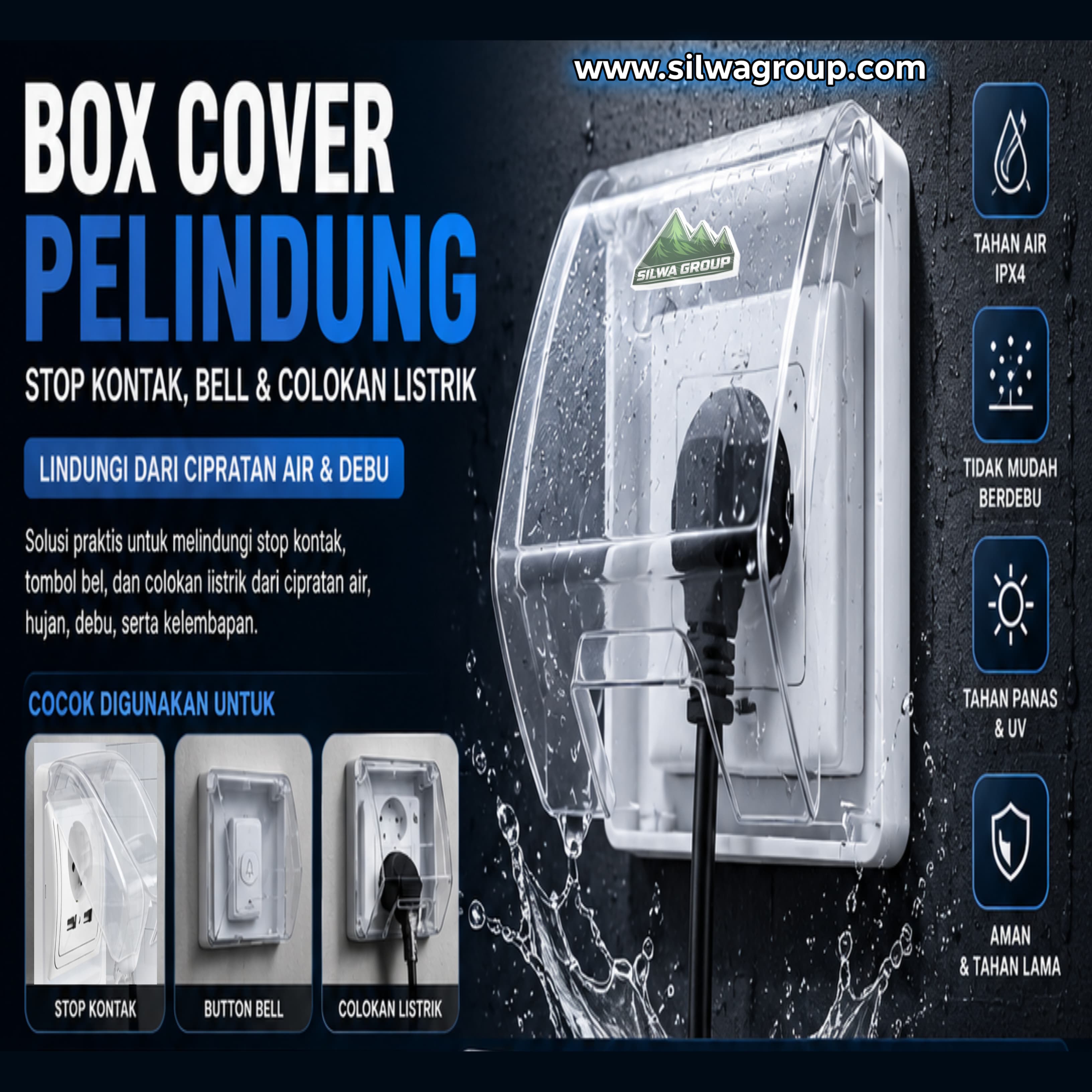 Box cover pelindung cipratan air untuk stopkontak, bell pintu, dan kelistrikan lainnya