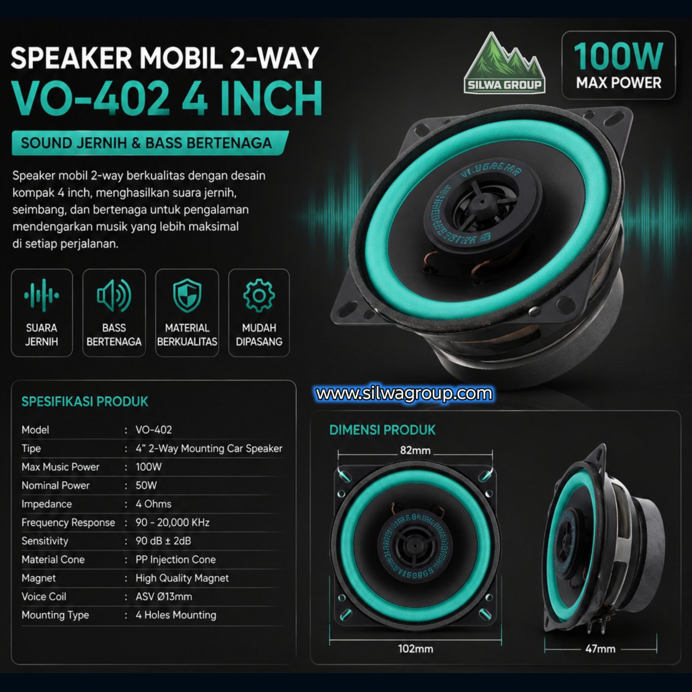 Roadstar speaker HiFi 4inch VO-402 100W