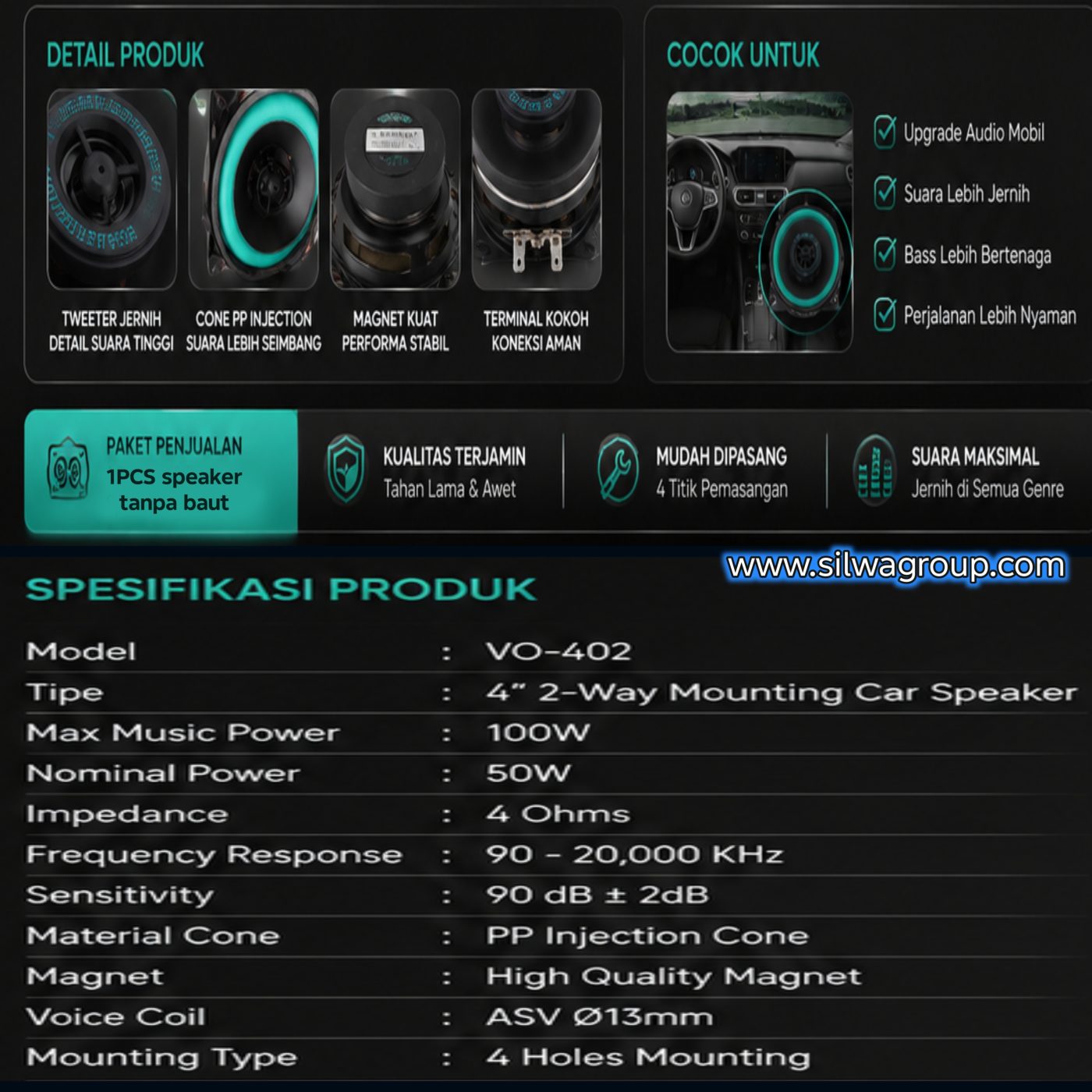 Roadstar speaker HiFi 4inch VO-402 100W